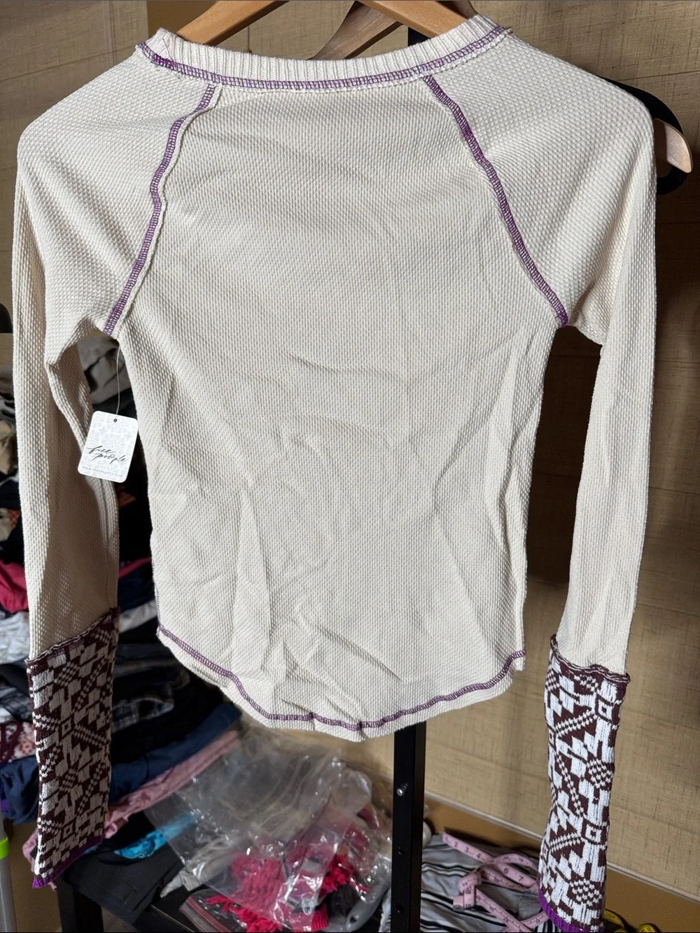 NWT Free People She’s Reversible Cuff Thermal Top Oat Cream Small